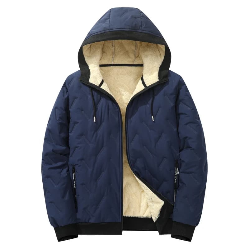 Winter Mens Ultrasonic Embossed Hooded Parkas Thick Lamb Fleece Liner Light Windproof Warm Parkas Loose Casual Versatile Coat