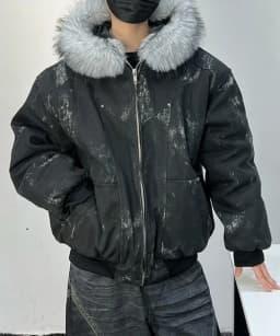 Mens Thick Fleece Lined Bomber Jacket Detachable Faux Fur Trim Hood Windbreaker Distressed Denim Style Zip Up Warm Coat Outwear