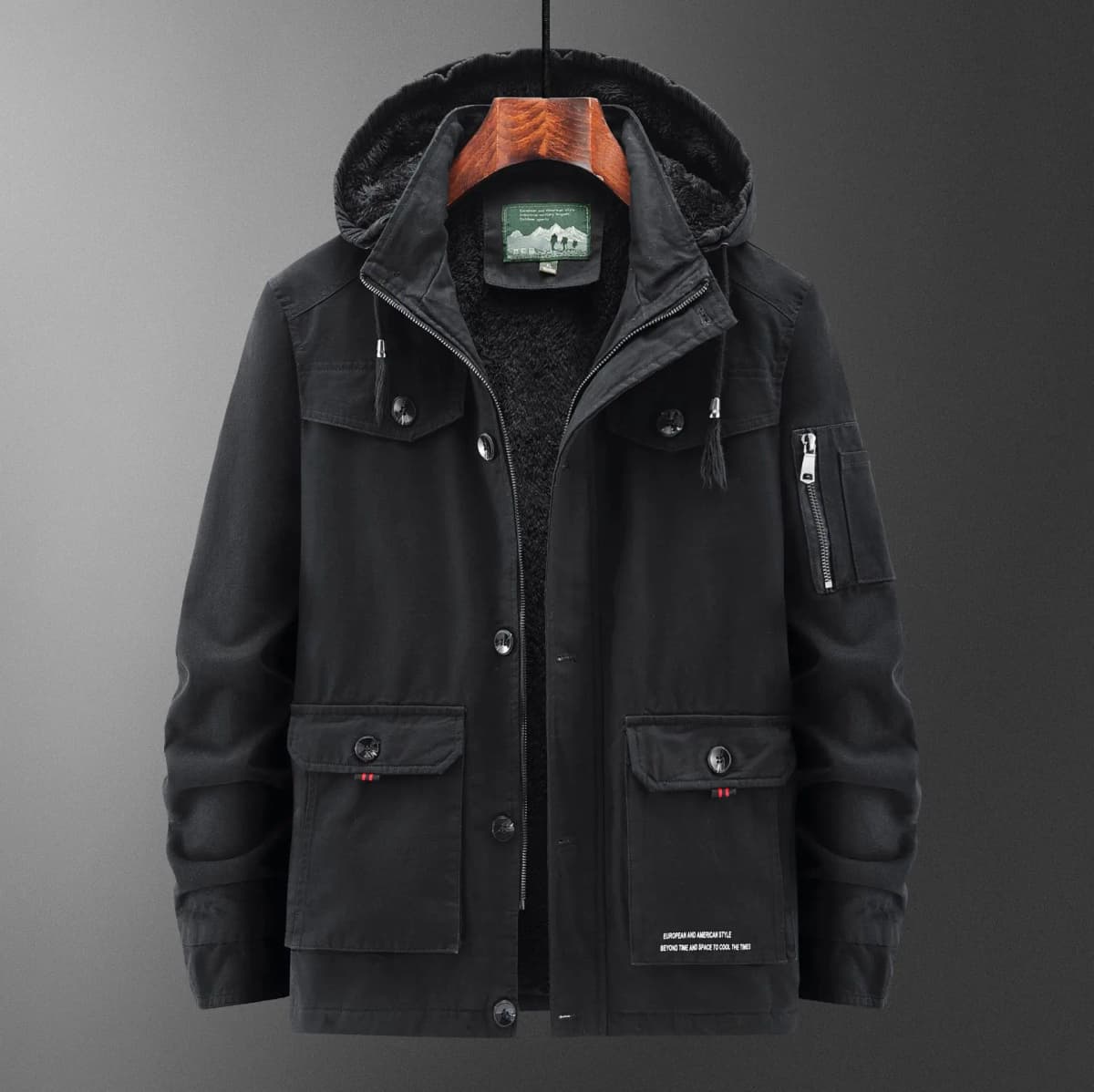 Winter Cotton-padded Men's Tooling Jacket Medium And Long Men's Large-size Coat Warm And Thicker