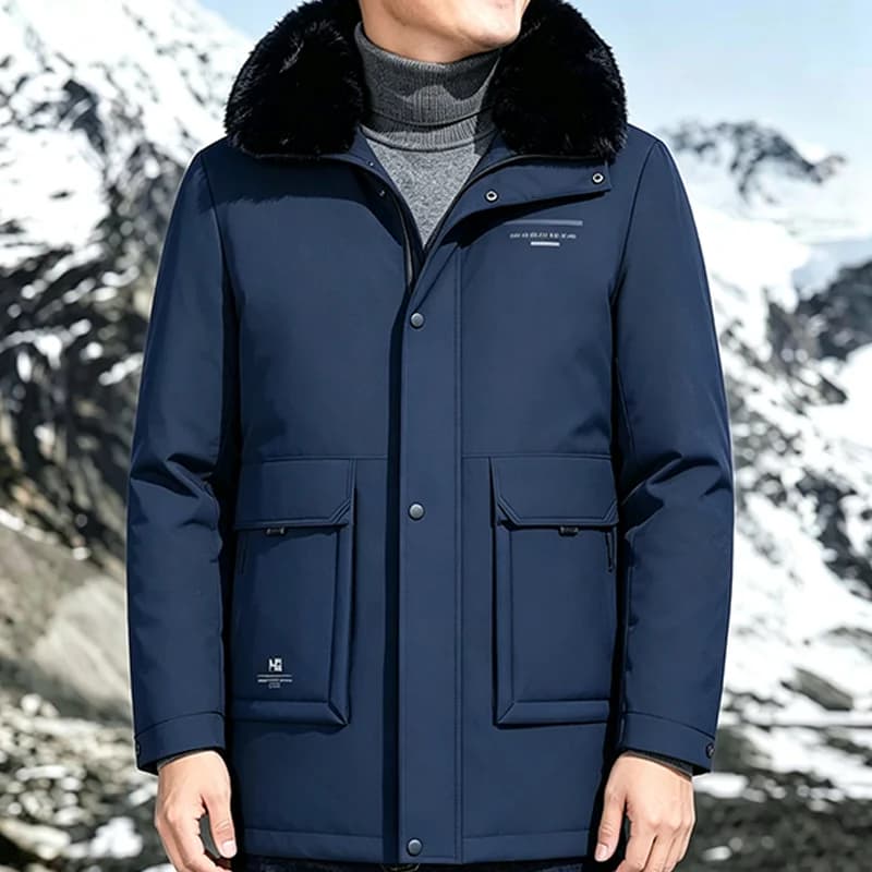 Middle Aged Mens Winter Dad Outfit Business Casual Faux Fur Collar Fashion Versatile Fleece Thick Cotton Padded Jacket Warm
