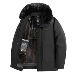Middle Aged Mens Winter Dad Outfit Business Casual Faux Fur Collar Fashion Versatile Fleece Thick Cotton Padded Jacket Warm