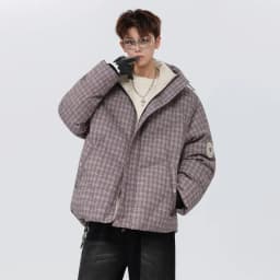 Hip-hop Winter Men Coat New Casual Thick Warm Women Parka Coat Streetwear Loose Hooded Grid Couple Coat