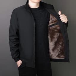 Oversize Fleece Lined Cotton Jacket Men Autumn Winter Thick Warm Business Stand Collar Coat For Middle Aged Fathers Daily Formal
