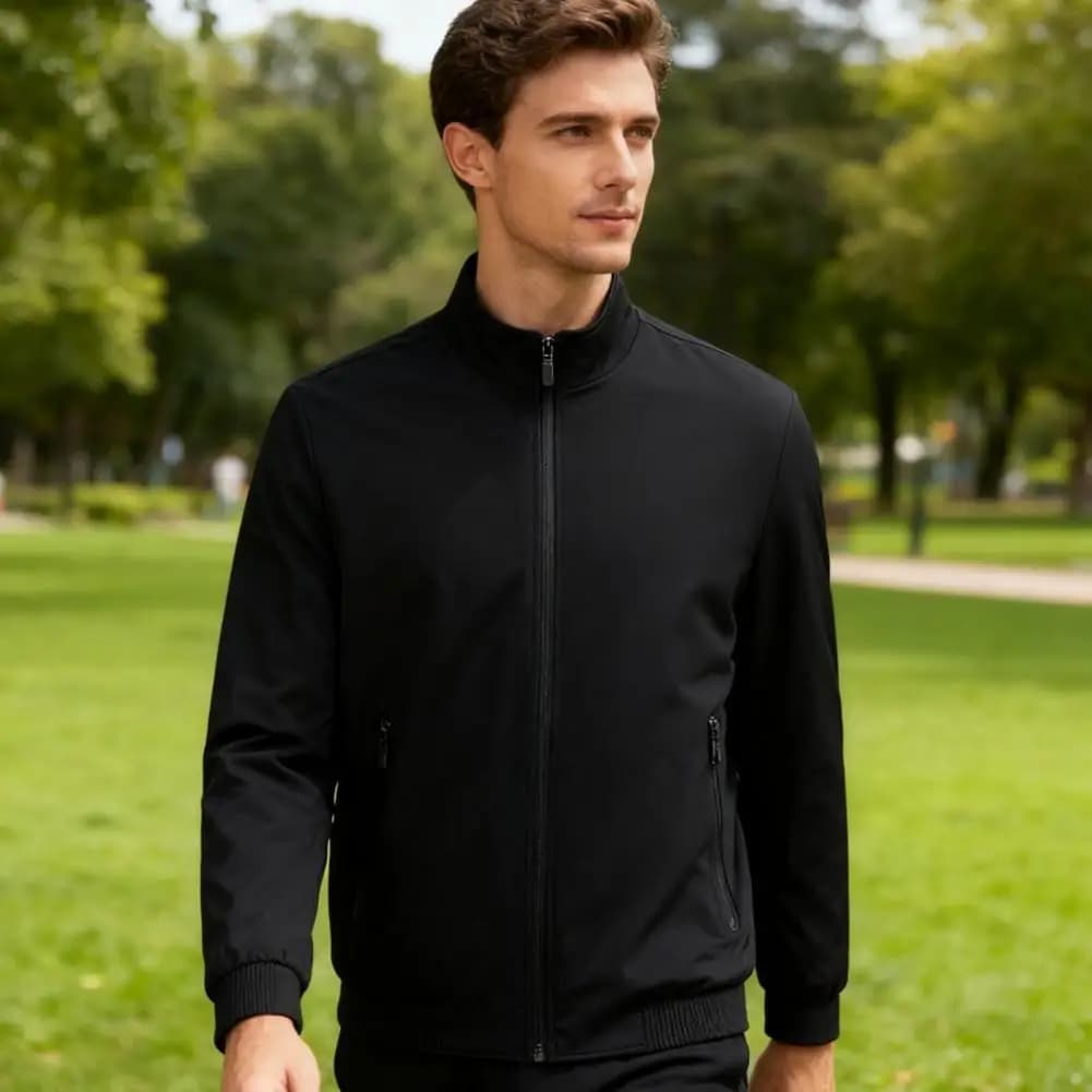 Men Windproof Jacket Versatile Men Coat Men's Stand Collar Jacket Windproof Long Sleeve Outerwear with Zipper Closure Smart