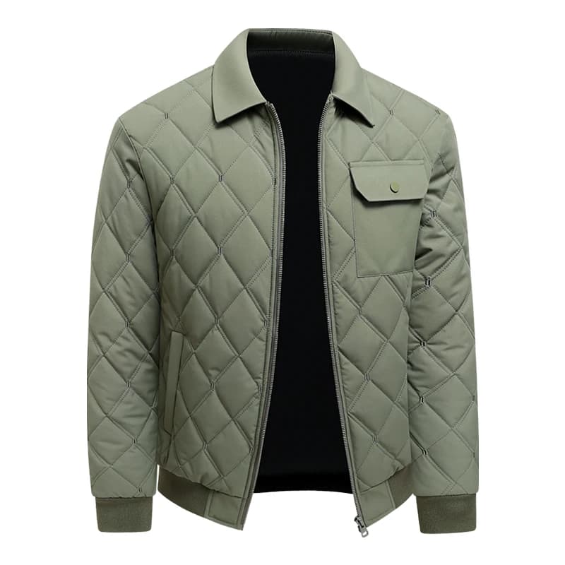 Autumn Winter Lapel Rhombus Quilted Lightweight Cotton Coat For Men Business Casual Warm Short Outerwear For Male Daily Commute