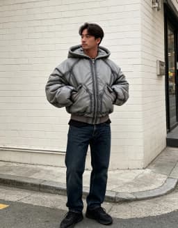 Vintage Goth Men Washed Gradient Bomber Jacket Oversized Hooded Padded Coat Y2K Loose Cropped Outerwear Winter Streetwear Jacket