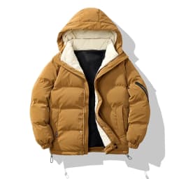 Men's Winter Cotton Coat Trendy Brand Hooded Jacket in White Gray Black Caramel - Fashionable Casual Outerwear