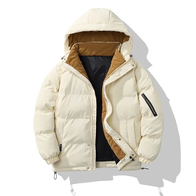 Men's Winter Cotton Coat Trendy Brand Hooded Jacket in White Gray Black Caramel - Fashionable Casual Outerwear