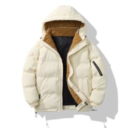 Men's Winter Cotton Coat Trendy Brand Hooded Jacket in White Gray Black Caramel - Fashionable Casual Outerwear