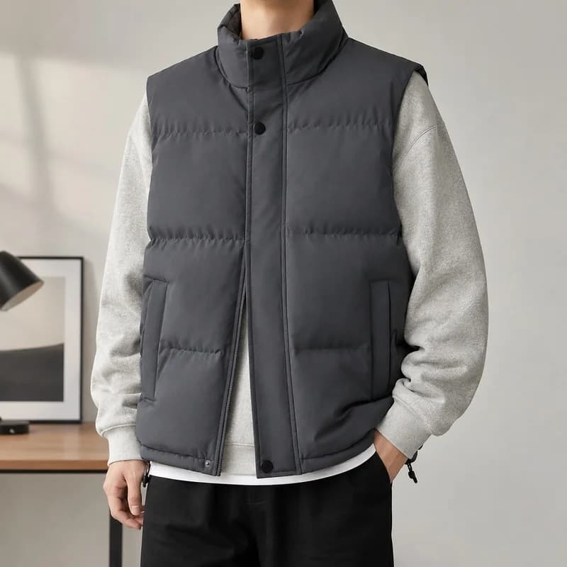 Men' Sleeveless Vest Jackets Winter Fashion Male Cotton-Padded Vest Coats Men Stand Collar Windproof Vest Winter Waistcoats