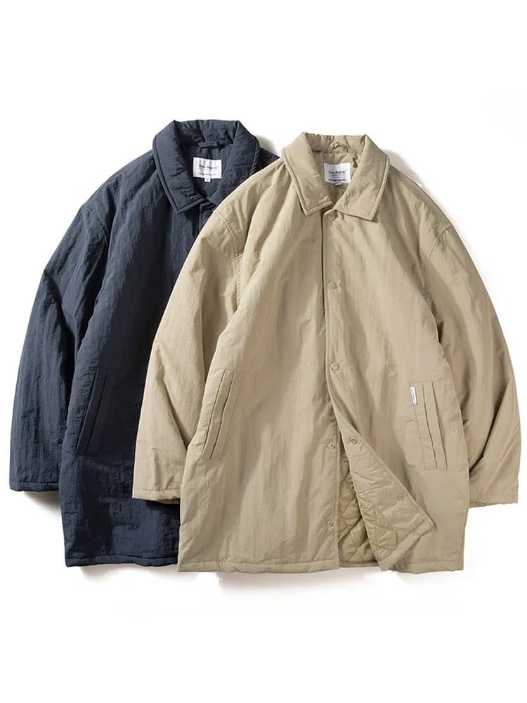 Men's Cotton Jacket Winter Lightweight Waterproof Mid-Length Warm Cotton Filled Casual Simple Turn-down Collar Coat