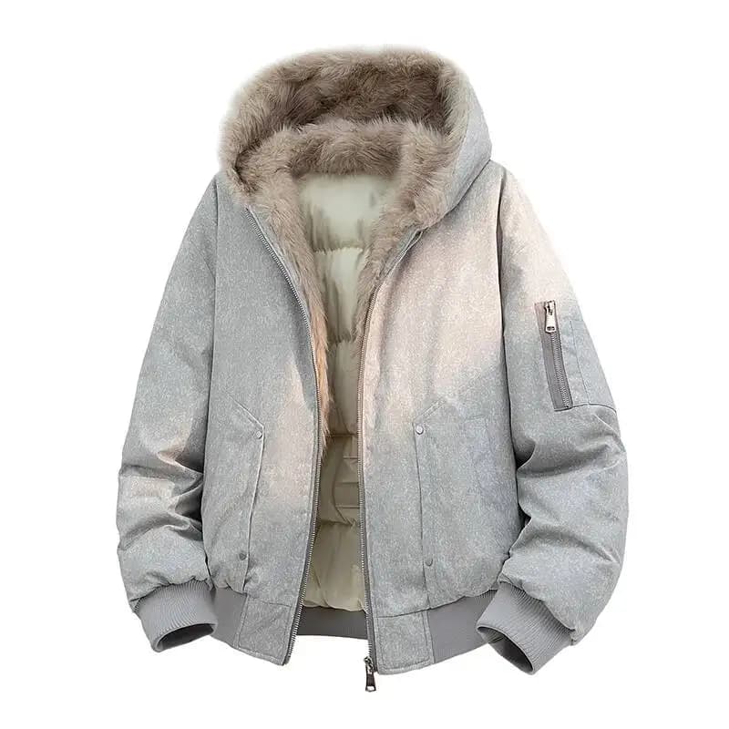 IEFB Snow Wash Warm Cotton Parka For Men Oversized Faux Fur Collar Hooded Casual Thick Winter Outerwear9X4143
