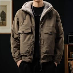 2026 New Thickened Warm Velvet Parkas Men Winter Solid Color Hooded Jackets Men's Pockets Cotton-padded Overcoats C952