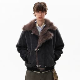 FEWQ American Style High Street Frosted PU Leather Fur Collar Men's Cotton Jacket Casual Thick Coat 2026 Autumn New 24W3545