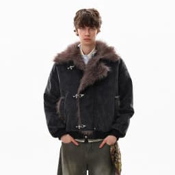 FEWQ American Style High Street Frosted PU Leather Fur Collar Men's Cotton Jacket Casual Thick Coat 2026 Autumn New 24W3545