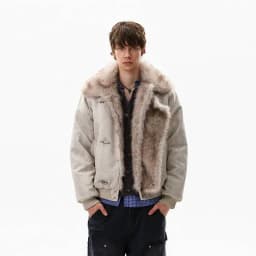 FEWQ American Style High Street Frosted PU Leather Fur Collar Men's Cotton Jacket Casual Thick Coat 2026 Autumn New 24W3545