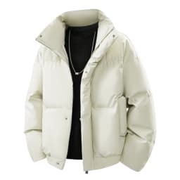 Winter Men Shiny Glossy Stand Collar Thick Padded Leather Cotton Coat Teenagers Warm Cold Proof Casual Street Male Daily Outer