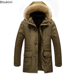 2026 New Men's Casual Parkas Winter Korean Style Thickened Warm Mid-length Jackets Hooded Outdoor Windbreak Coats Oversized 5XL