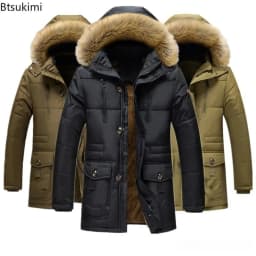 2026 New Men's Casual Parkas Winter Korean Style Thickened Warm Mid-length Jackets Hooded Outdoor Windbreak Coats Oversized 5XL