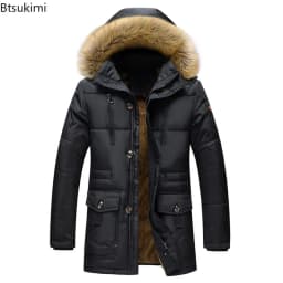 2026 New Men's Casual Parkas Winter Korean Style Thickened Warm Mid-length Jackets Hooded Outdoor Windbreak Coats Oversized 5XL