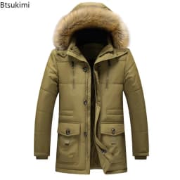 2026 New Men's Casual Parkas Winter Korean Style Thickened Warm Mid-length Jackets Hooded Outdoor Windbreak Coats Oversized 5XL