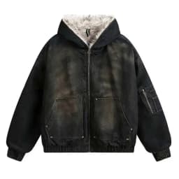 IEFB Men's Vintage Washed Denim Hooded Quilted Padded Jacket Autumn Winter Faux Fur Lined Zipper Thickened Cottonpadded Coat