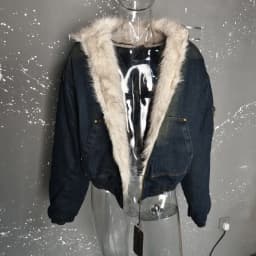IEFB Men's Vintage Washed Denim Hooded Quilted Padded Jacket Autumn Winter Faux Fur Lined Zipper Thickened Cottonpadded Coat