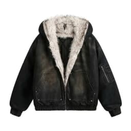 IEFB Men's Vintage Washed Denim Hooded Quilted Padded Jacket Autumn Winter Faux Fur Lined Zipper Thickened Cottonpadded Coat