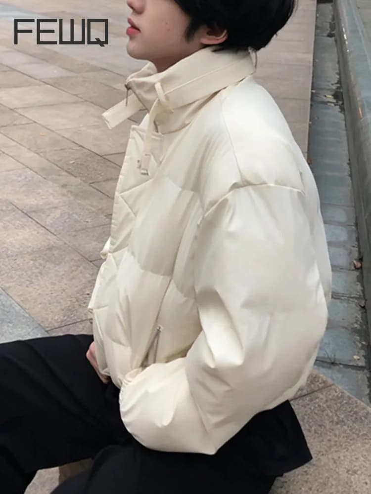 FEWQ Korean Style Short Stand Up Collar Fashionable Solid Color Men's Cotton Jacket Casual All-match Comfortable Top Autumn New