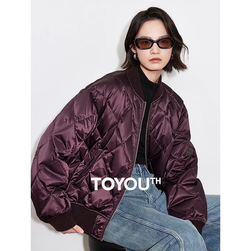 TOYOUTH Women Down Jacket 2024 Autumn Winter New American Style Motorcycle White Duck Down Baseball Jacket