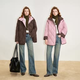 TOYOUTH Women 90% White Duck Down Jacket 2025 Winter New Diamond Grid Double Side Contrasting Color Splicing Jacket Coat