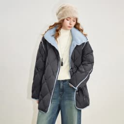 TOYOUTH Women 90% White Duck Down Jacket 2025 Winter New Diamond Grid Double Side Contrasting Color Splicing Jacket Coat