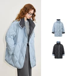 TOYOUTH Women 90% White Duck Down Jacket 2025 Winter New Diamond Grid Double Side Contrasting Color Splicing Jacket Coat