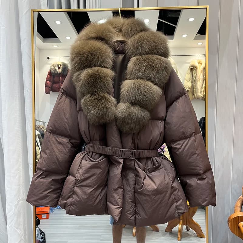 Ladies Luxury Fur Collar down Jacket Winter Warm Slim Fit Fashionable Mid-Length Coat Korean Style Straight Cut Long Sleeve