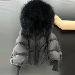 Janveny2026 New Winter Large Real Fur Hooded Puffer Jacket Women Thicken Warm Knitted Sleeve Coat White Duck Down Mid Long Parka