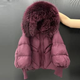 Janveny2026 New Winter Large Real Fur Hooded Puffer Jacket Women Thicken Warm Knitted Sleeve Coat White Duck Down Mid Long Parka