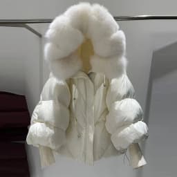 Janveny2026 New Winter Large Real Fur Hooded Puffer Jacket Women Thicken Warm Knitted Sleeve Coat White Duck Down Mid Long Parka