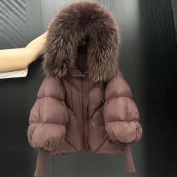 Janveny2026 New Winter Large Real Fur Hooded Puffer Jacket Women Thicken Warm Knitted Sleeve Coat White Duck Down Mid Long Parka