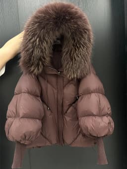 Janveny2026 New Winter Large Real Fur Hooded Puffer Jacket Women Thicken Warm Knitted Sleeve Coat White Duck Down Mid Long Parka