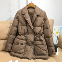 Lagabogy New Winter Women White Duck Down Coat Female Notched Collar Double Breasted Coats Casual Lady Drawstring Puffer Outwear