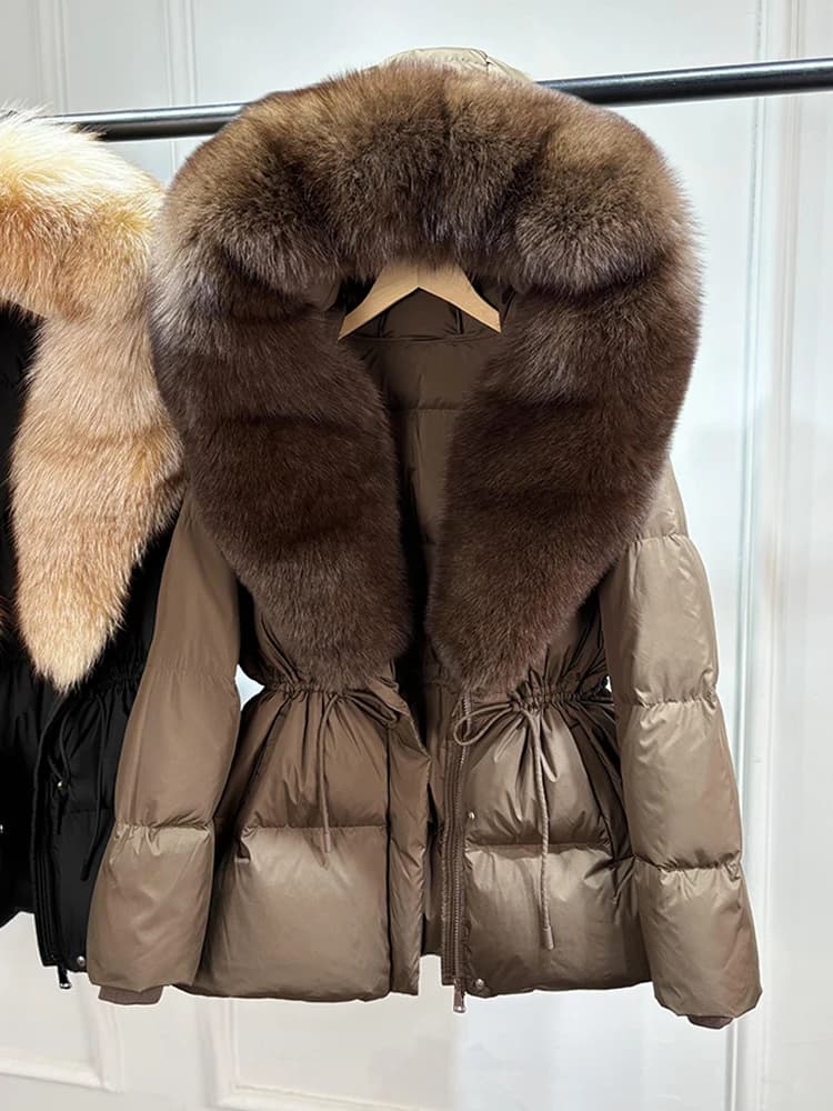 Lagabogy 2026 Big Real Fox Fur Hooded Puffer Jacket Female New Winter Top Fluffy Clothing Thick Warm White Duck Down Coat Women