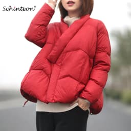 Schinteon Women Japanese Style Jacket Over Size White Duck Down Coat Loose Warm Autumn Winter Casual Outwear Top Quality