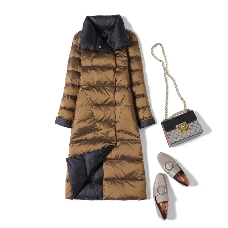 2 IN 1 Reversible Lightweight Duck Down Jacket Women Long Coat Winter White Duck Down Overcoat Woman Puffer Jacket JK-253