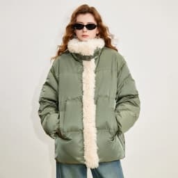 TOYOUTH Women 90% White Duck Down Jacket 2025 Winter New Fur Splicing Stand up Collar Light Luxury Warm Jacket Coat