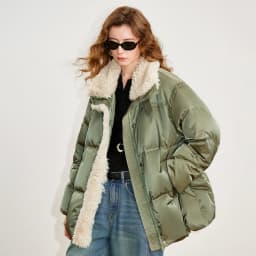 TOYOUTH Women 90% White Duck Down Jacket 2025 Winter New Fur Splicing Stand up Collar Light Luxury Warm Jacket Coat