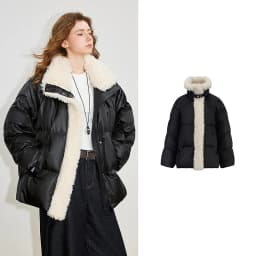 TOYOUTH Women 90% White Duck Down Jacket 2025 Winter New Fur Splicing Stand up Collar Light Luxury Warm Jacket Coat