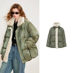 TOYOUTH Women 90% White Duck Down Jacket 2025 Winter New Fur Splicing Stand up Collar Light Luxury Warm Jacket Coat