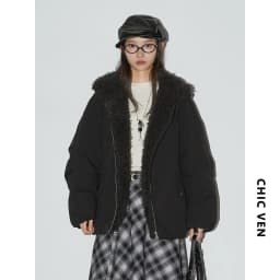CHIC VEN Women Down Coats Loose Casual 90 White Duck Down Jacket Plush Splice Female Warm Overcoat Autumn Winter 2025