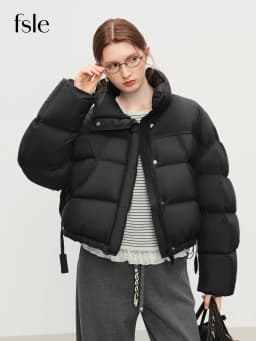 FSLE Winter 2025 Women Cloud-Like Puffer Coat - Stand Collar Short Down Jacket Lazy Chic Style Glossy Finish for Casual Comfort