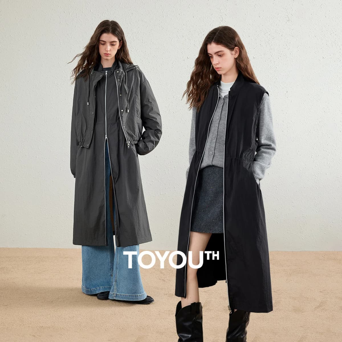 TOYOUTH Womens Down Jacket 2026 Winter New Three Wear Functional Design Hooded Outerwear With Dress Two Piece Set